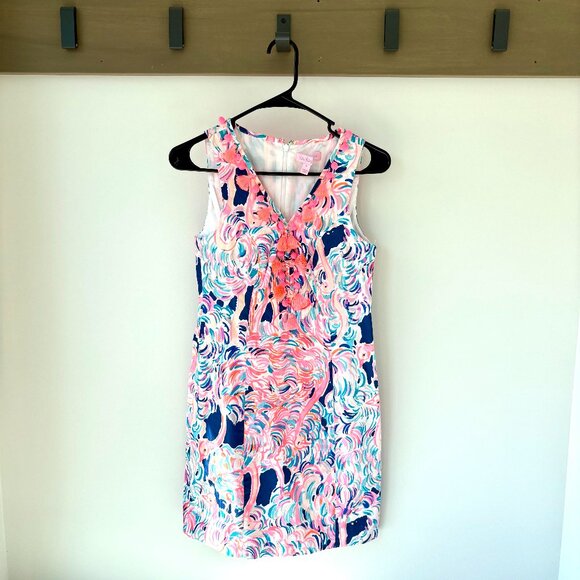 Lilly Pulitzer Flamingo Pink Cotton Shift Preppy Dress | Size 0 | Coastal Beach - Picture 1 of 8